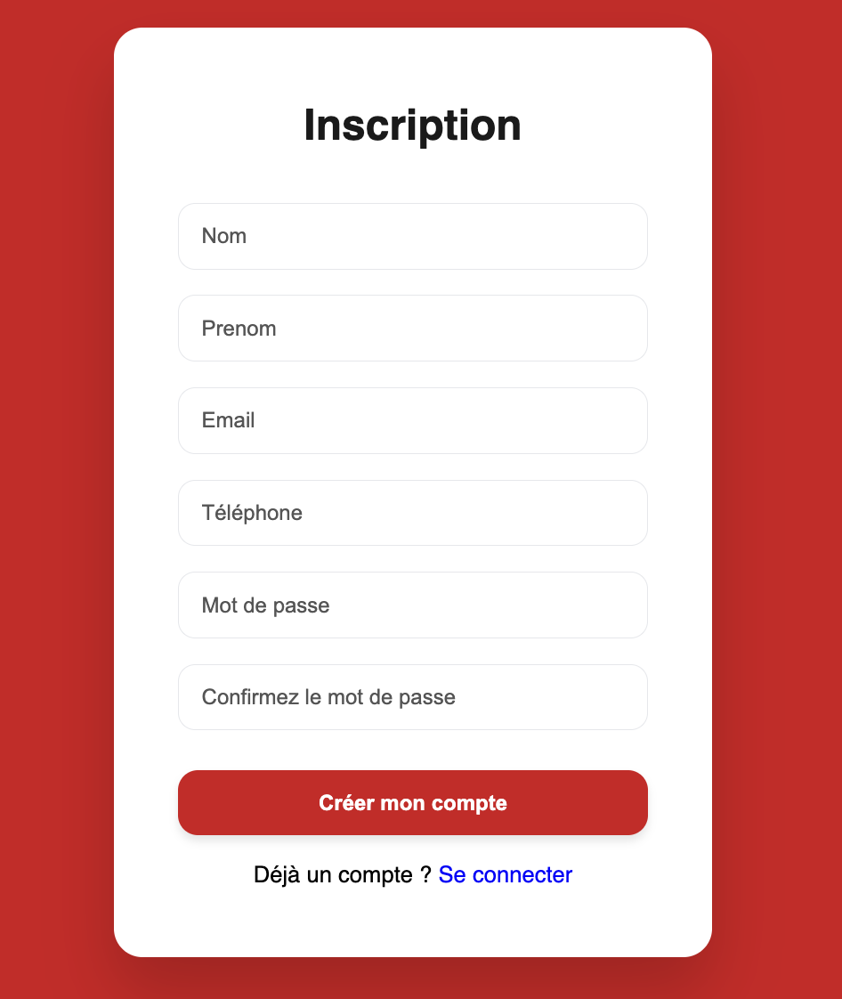 Interface du formulaire d'inscription du projet Boucherie Agadir