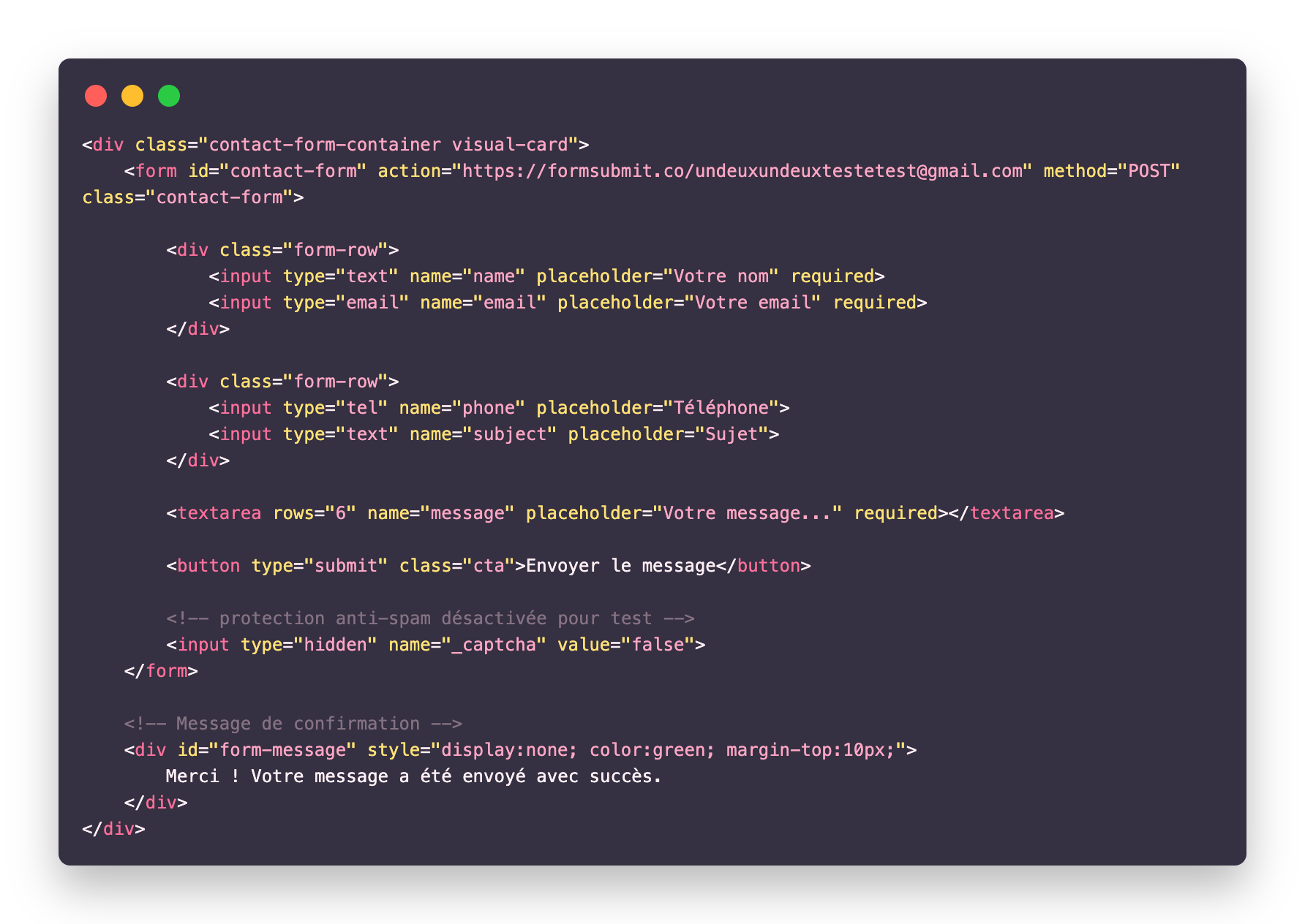 Extrait du code de la page contact Boucherie Agadir