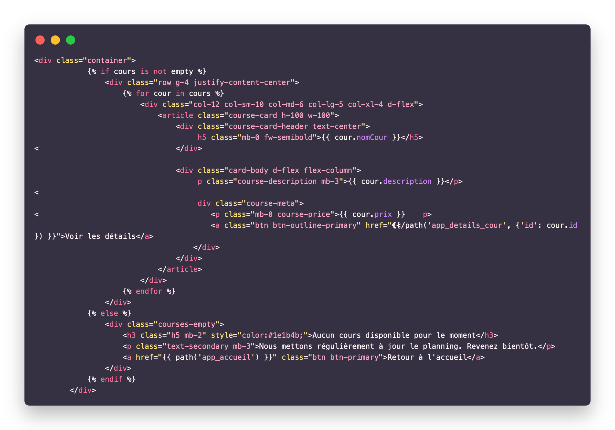 Code liste des cours CanisPro