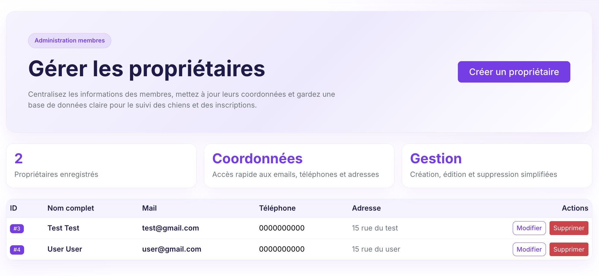 Gestion propriétaires CanisPro