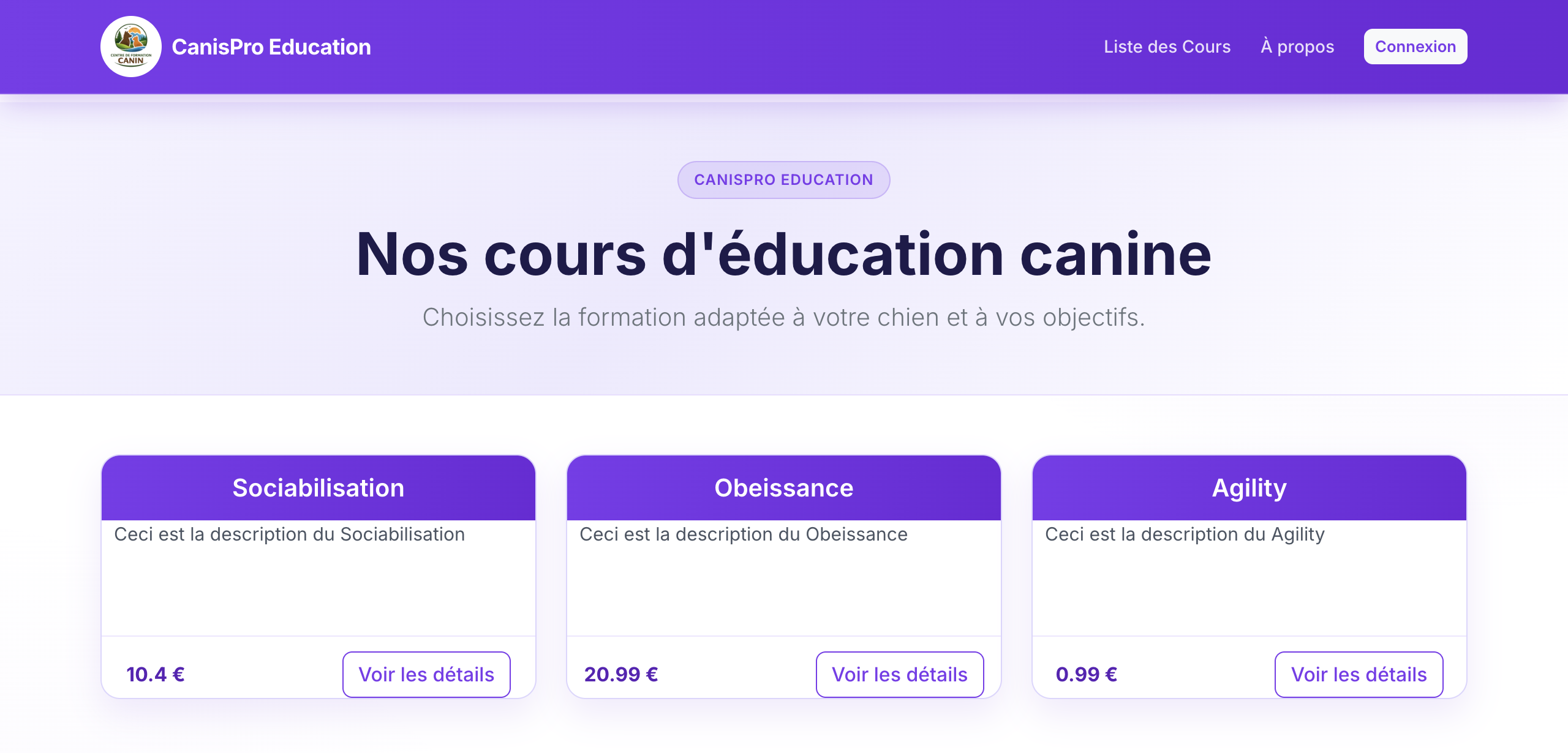 Liste des cours CanisPro