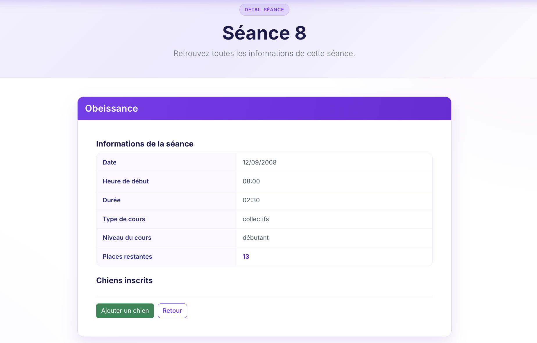 Gestion des séances admin CanisPro