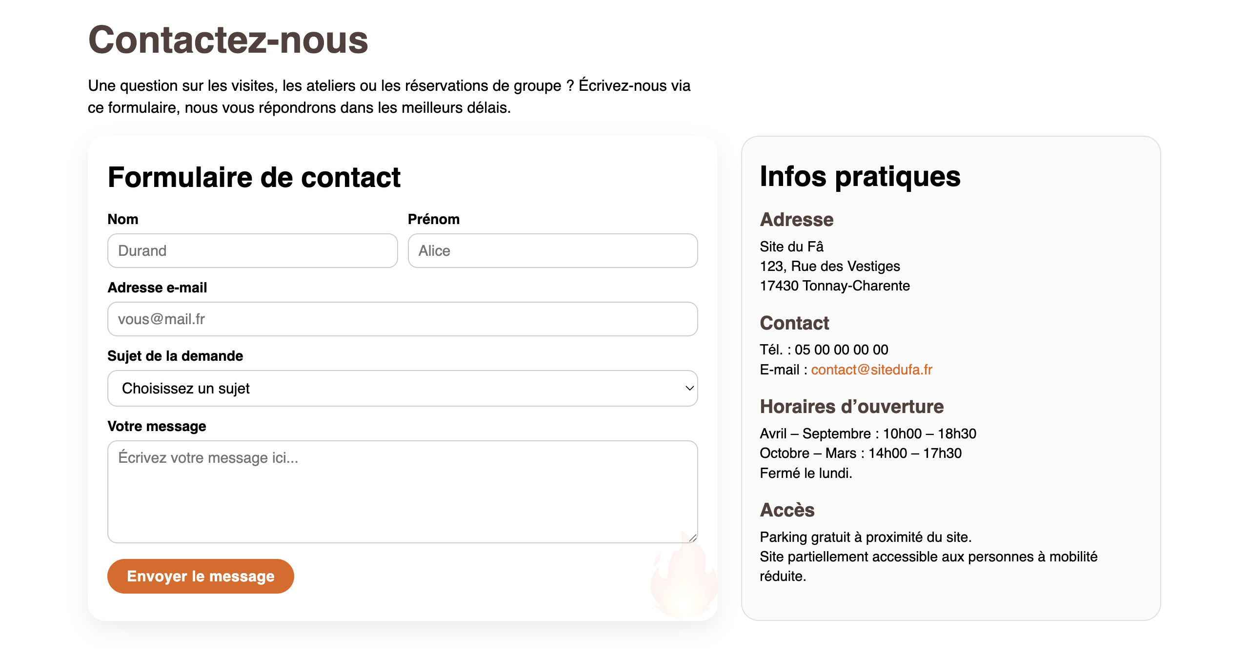 Page contact du projet Musée Fa