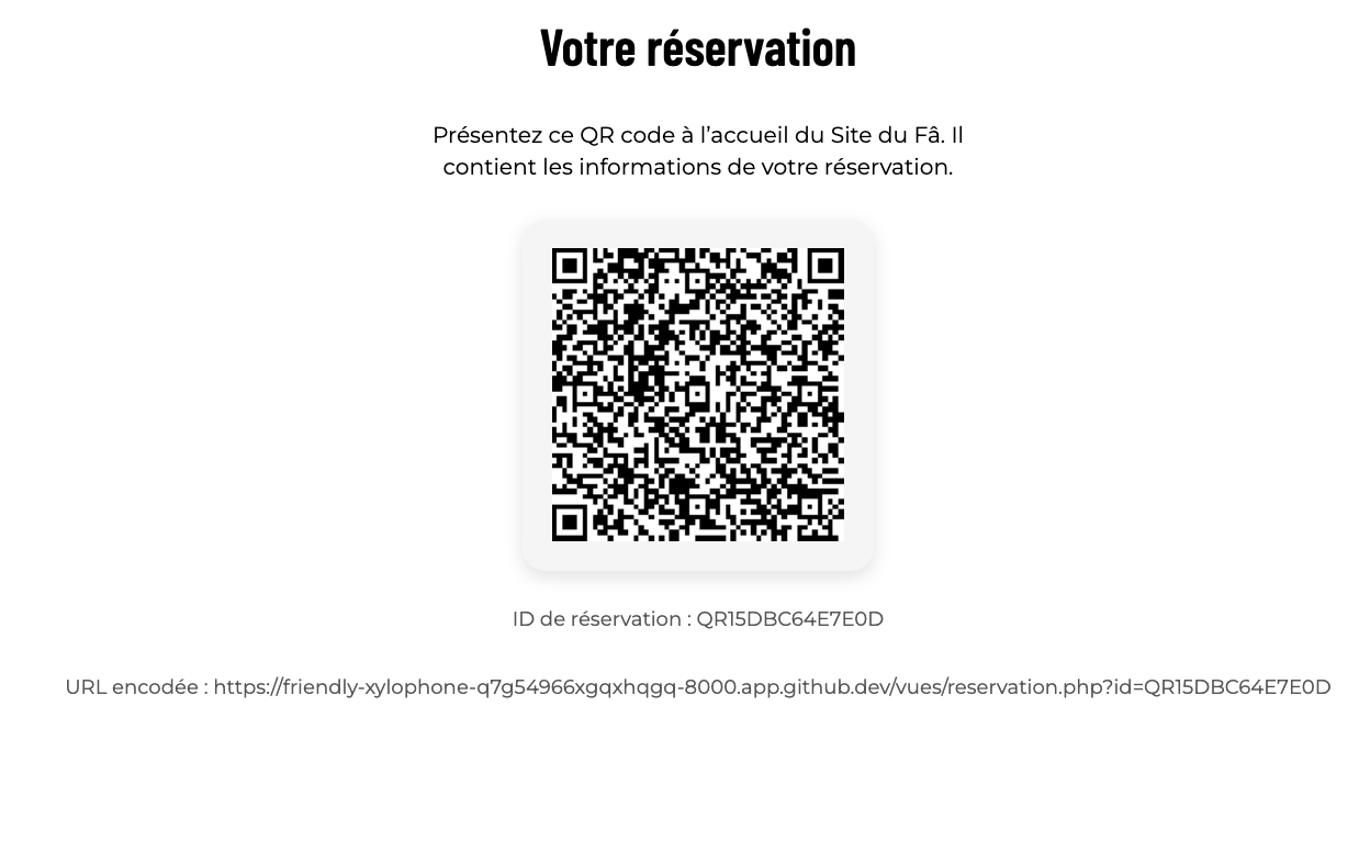 QR code envoyé après la réservation sur le projet Musée Fa